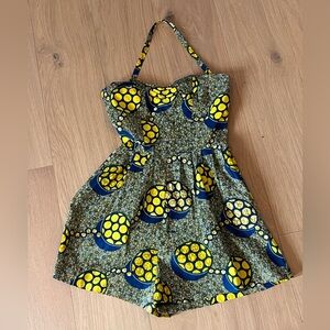 Zachary's Smile Anthropologie blue Vintage print sweetheart Halter Romper 6